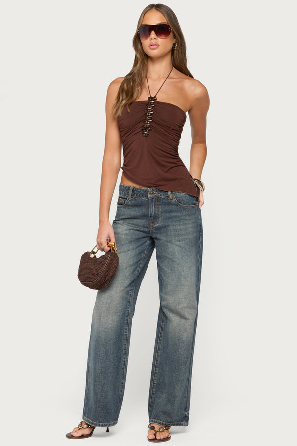 Calia Beaded Asymmetric Halter Top