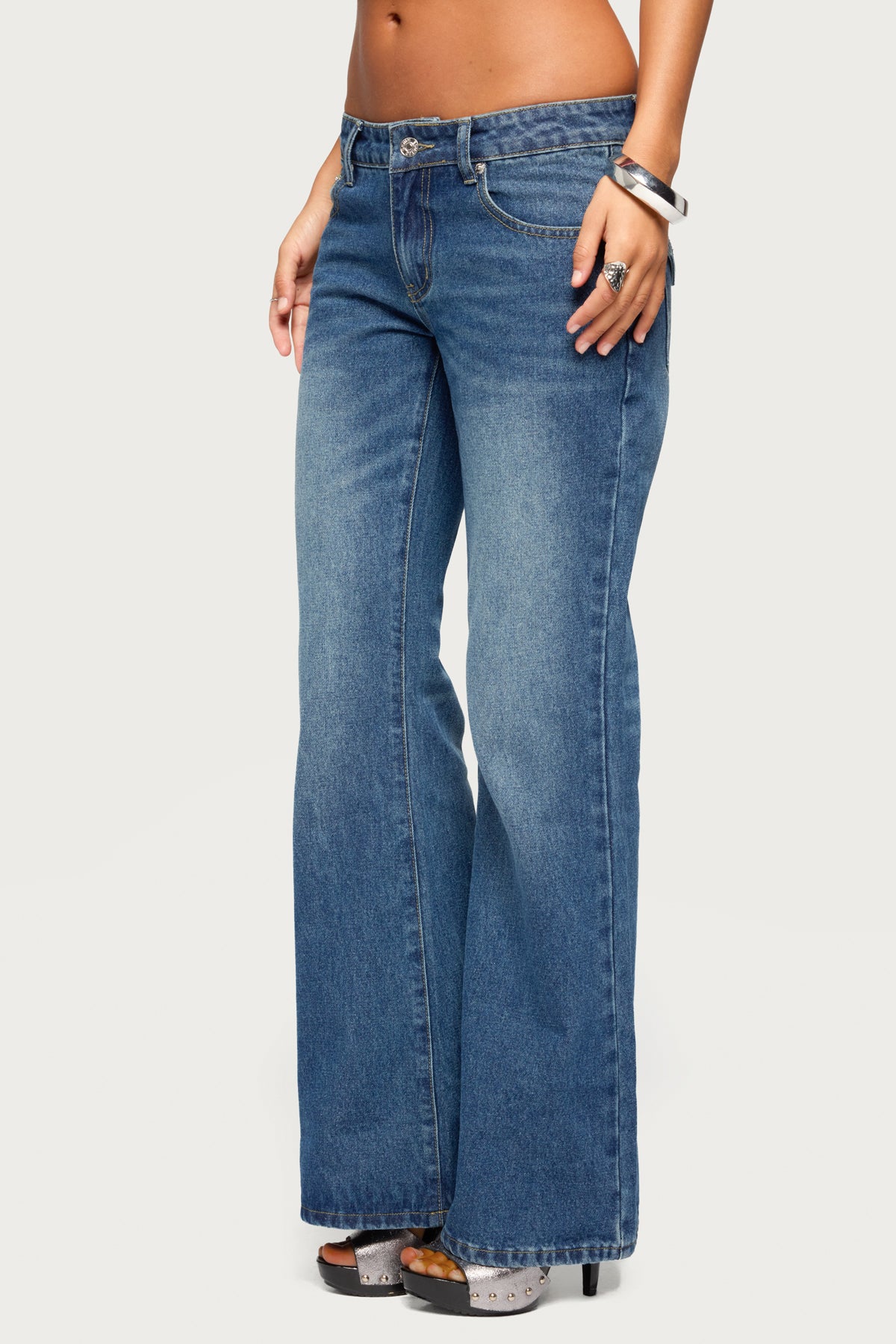 Raiva Low Rise Rhinestone Flared Jeans