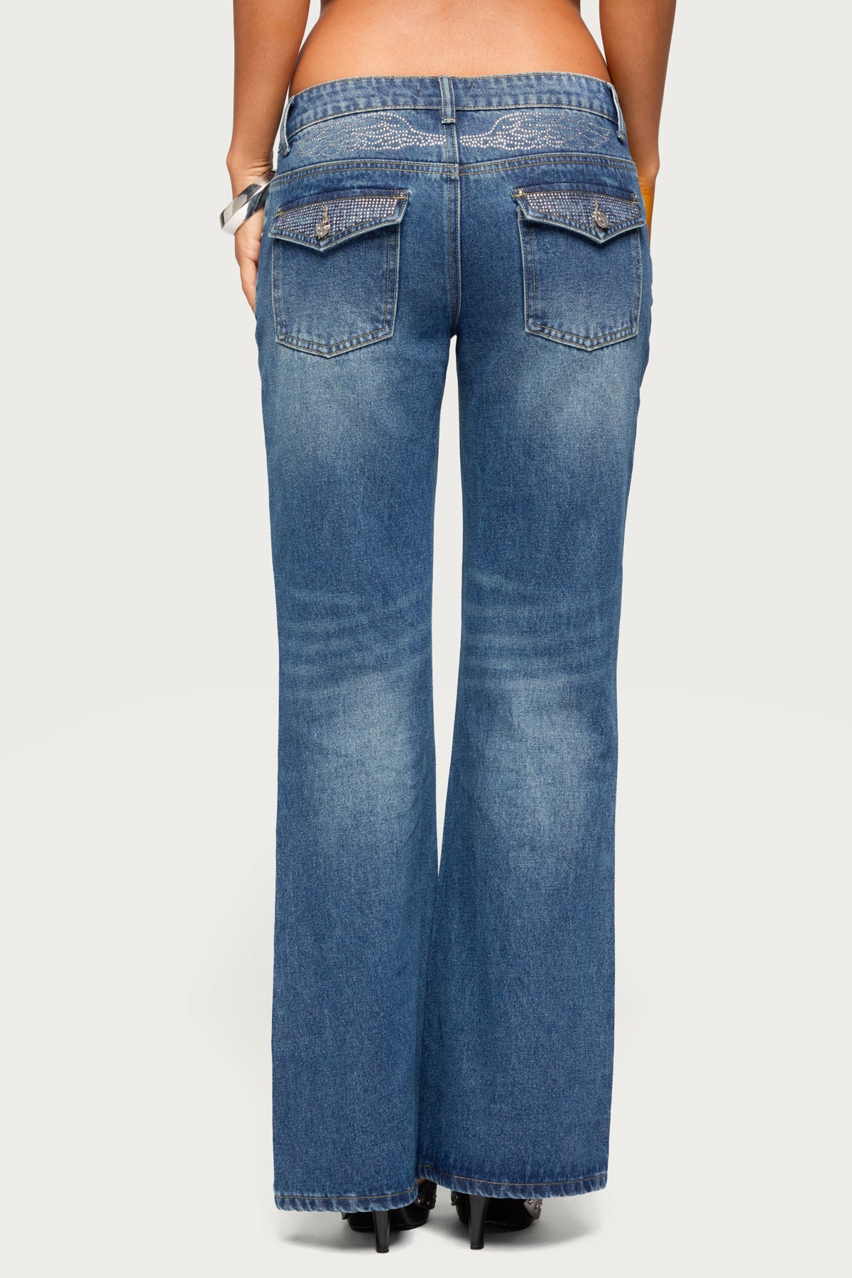 Raiva Low Rise Rhinestone Flared Jeans