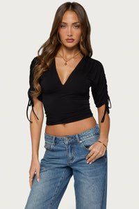 Muriel Drawstring V Neck Top