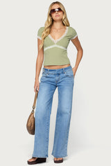 Juli Lacey Ribbed V Neck Top
