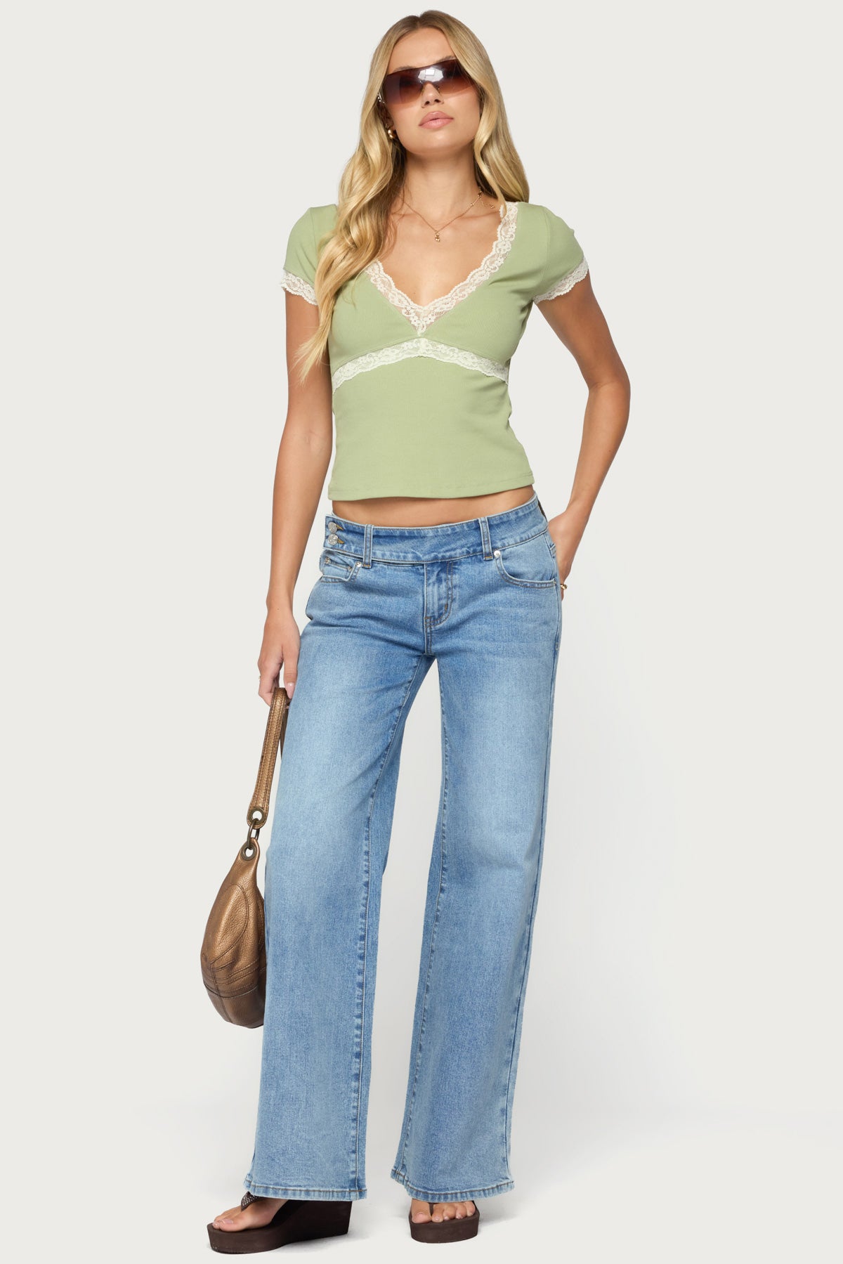 Juli Lacey Ribbed V Neck Top