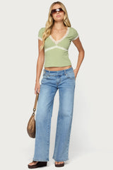 Juli Lacey Ribbed V Neck Top