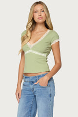 Juli Lacey Ribbed V Neck Top