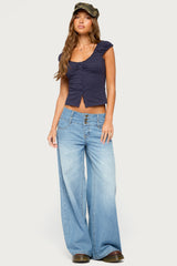 Mazzy Ruched Button Up Top