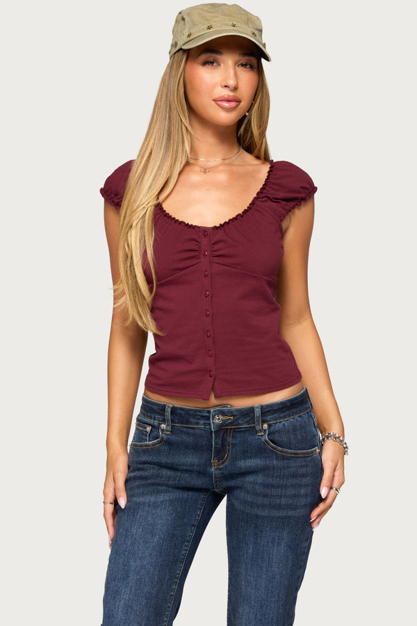 Mazzy Ruched Button Up Top view 1