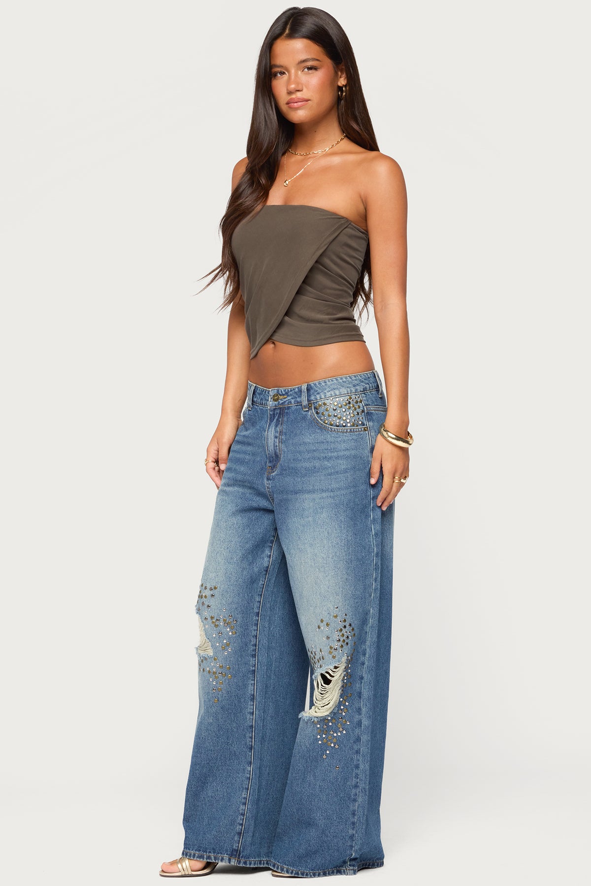 Amei Asymmetric Strapless Wrap Top