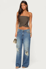 Amei Asymmetric Strapless Wrap Top