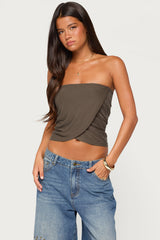 Amei Asymmetric Strapless Wrap Top
