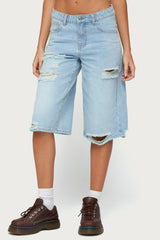 Distressed Low Rise Boyfriend Bermuda Shorts