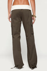 Jolee Contrast Ribbed Foldover Cargo Pants