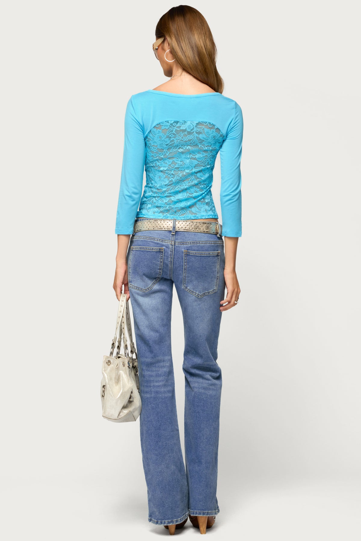 Bailie Lace Back Three-Quarter Sleeve Top