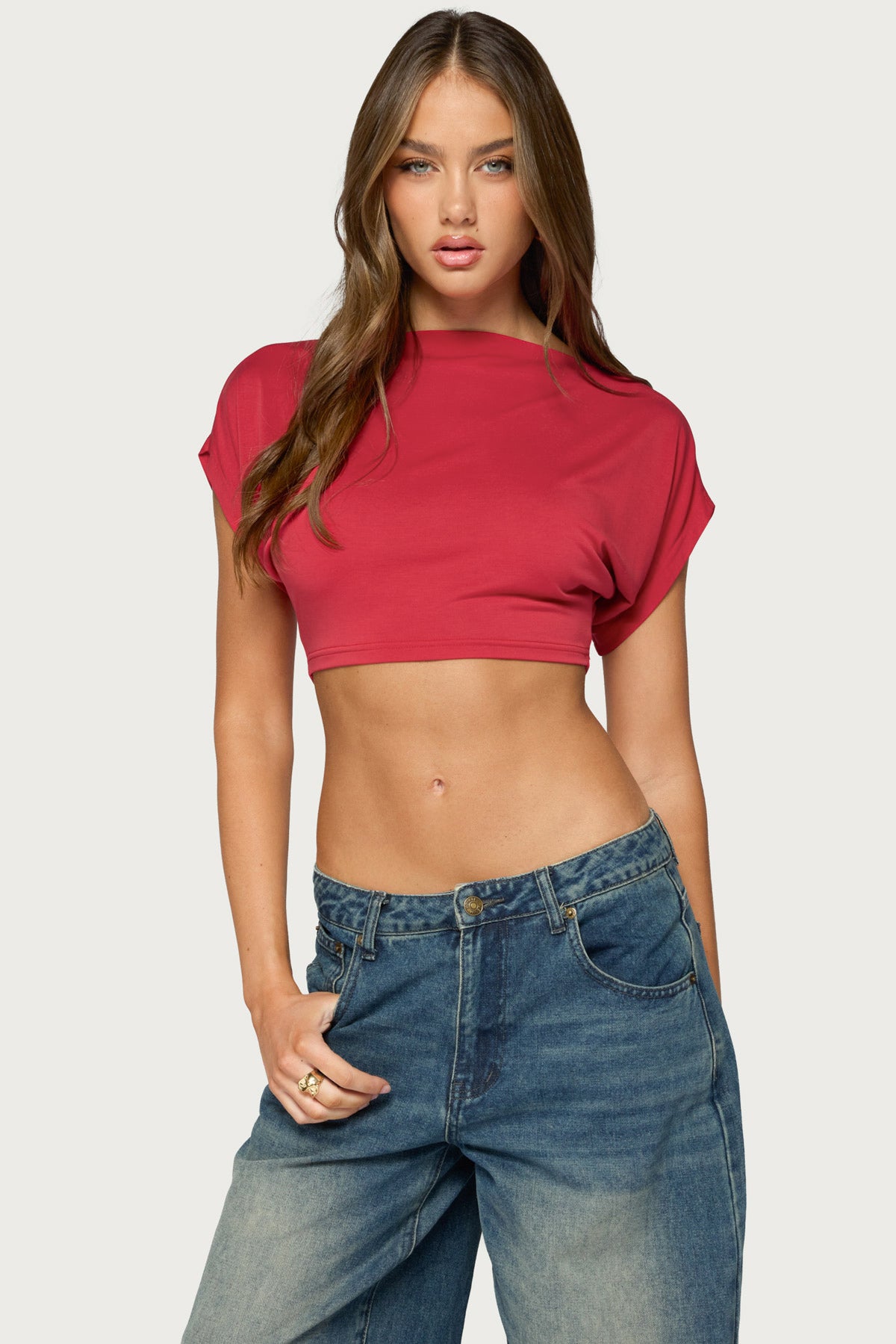 Vacie Cropped Boat Neck Top