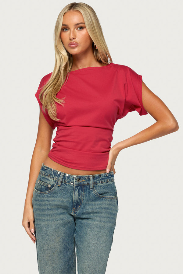 Katy Boat Neck Ruched Top view 1