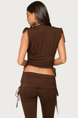 Bardi Drawstring Ruched Flutter Top