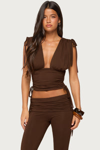 Bardi Drawstring Ruched Flutter Top