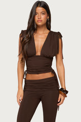 Bardi Drawstring Ruched Flutter Top
