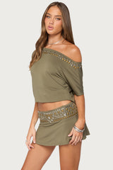 Feeva Backless Studded Off Shoulder Top
