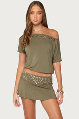 Feeva Backless Studded Off Shoulder Top