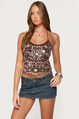 Zanel Embroidered Bead Halter Top