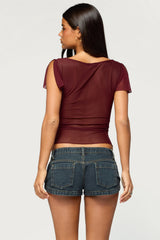 Ciri Sequin Mesh V Neck Top