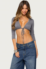 Nasha Cropped Three-Quarter Sleeve Top