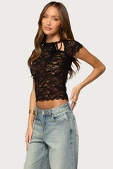 Cleoh Keyhole Sheer Lace Top