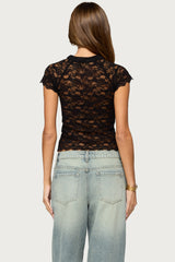Cleoh Keyhole Sheer Lace Top