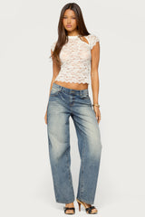 Cleoh Keyhole Sheer Lace Top