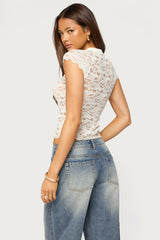 Cleoh Keyhole Sheer Lace Top
