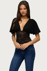 Jaeda Lacey Flutter Plunging Top