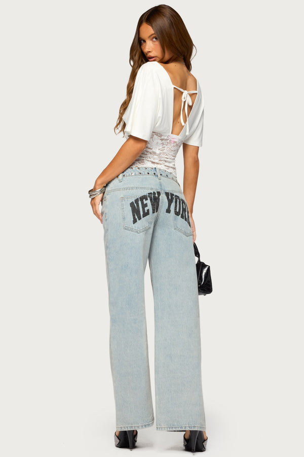 NYC Studded Low Rise Baggy Jeans