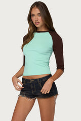 Irva Contrast Raglan Quarter Sleeve Top