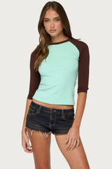 Irva Contrast Raglan Quarter Sleeve Top