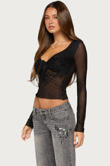 Sarla Beaded Sheer Mesh Tie Top