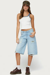 Distressed Low Rise Boyfriend Bermuda Shorts