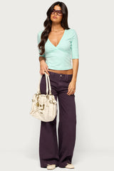 Garla V Neck Three-Quarter Sleeve Top