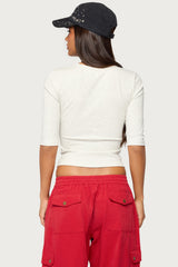Garla V Neck Three-Quarter Sleeve Top