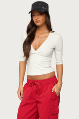 Garla V Neck Three-Quarter Sleeve Top