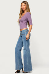 Garla V Neck Three-Quarter Sleeve Top