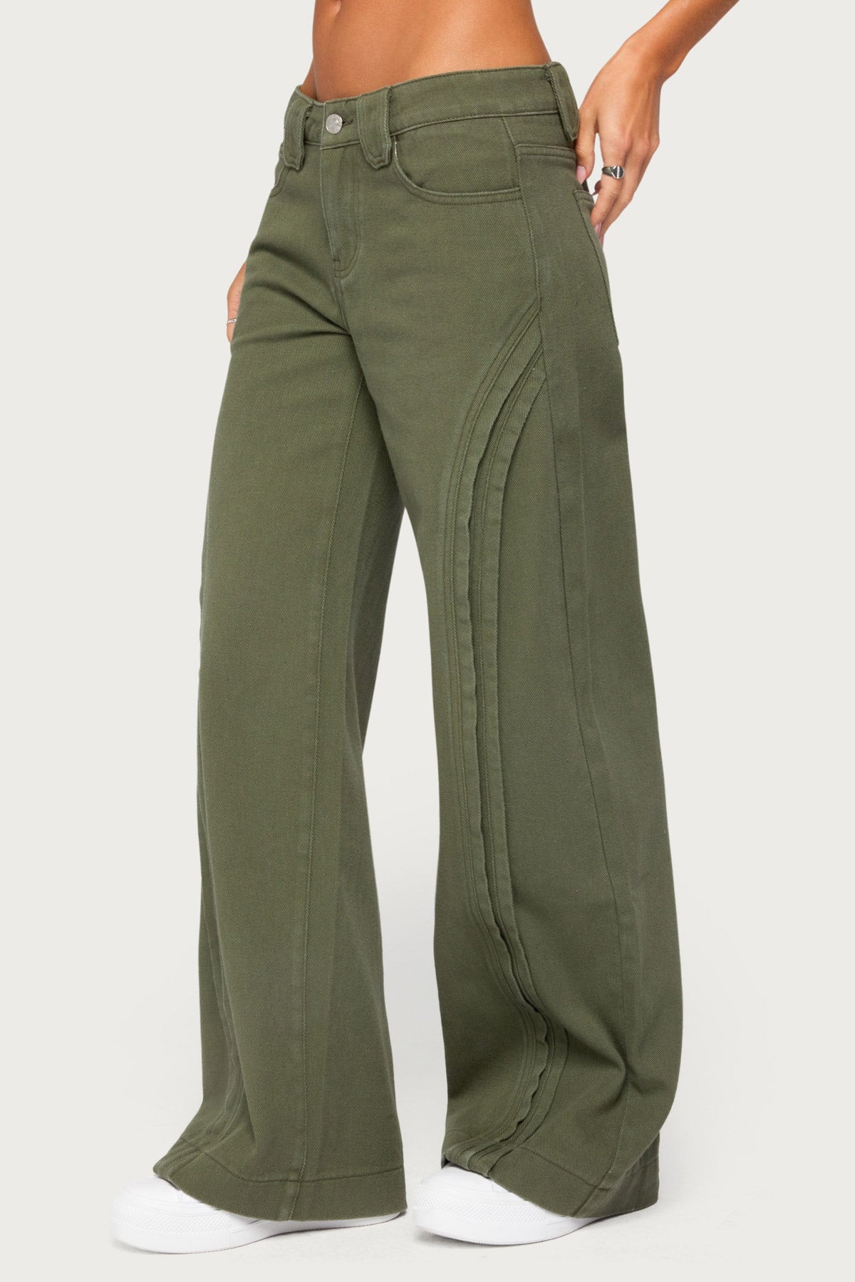 Pascale Stitched Low Rise Wide Leg Jeans