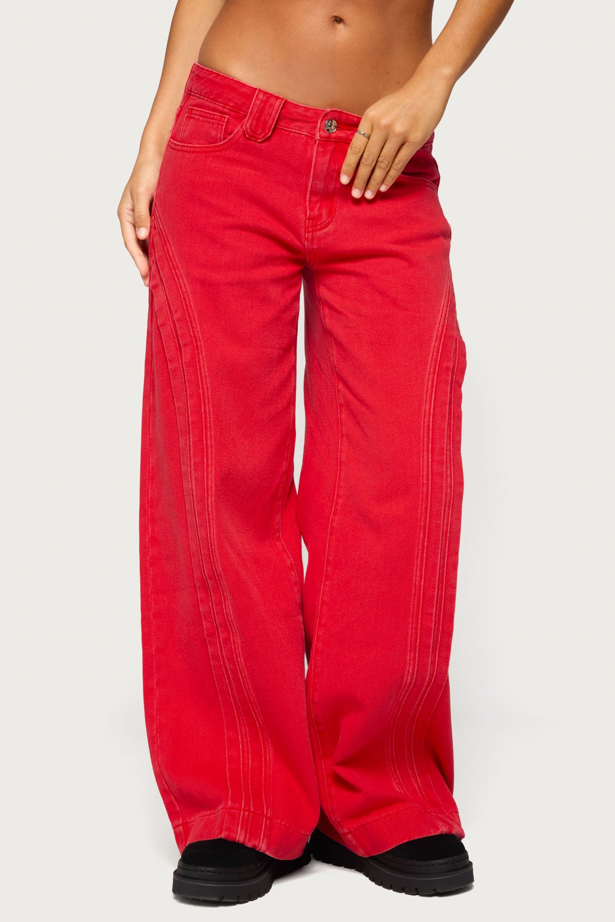 Pascale Stitched Low Rise Wide Leg Jeans