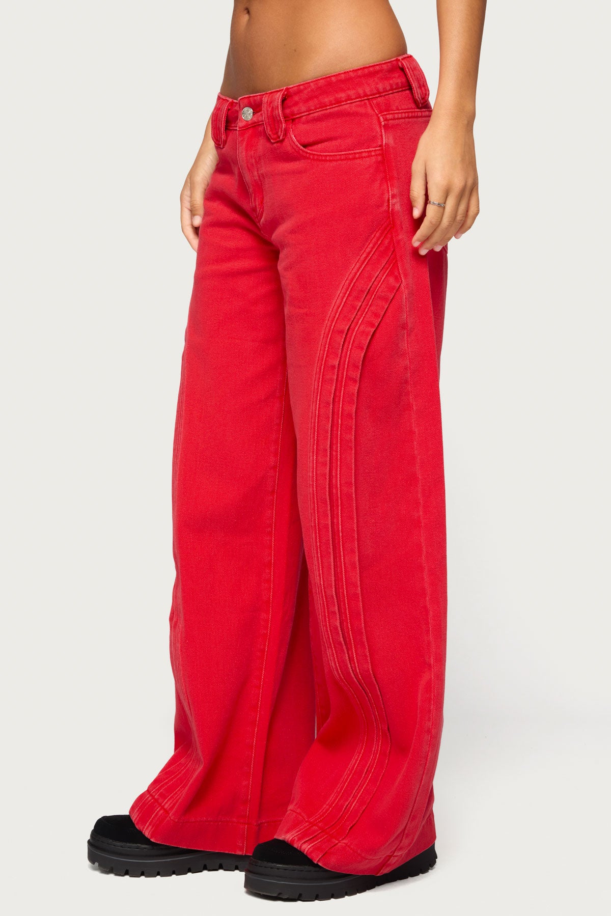 Pascale Stitched Low Rise Wide Leg Jeans