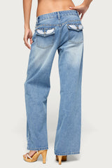 Haela Studded Angel Low Rise Baggy Jeans