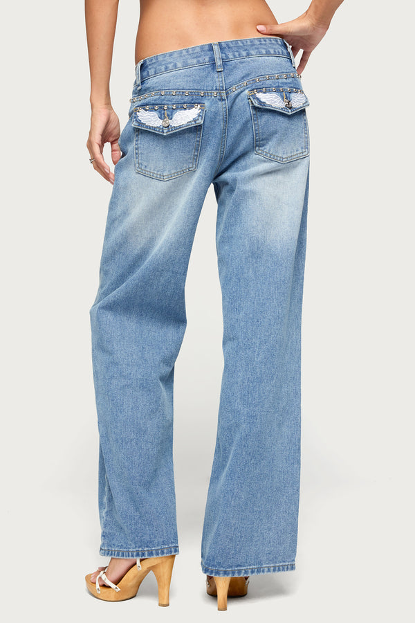 Haela Studded Angel Low Rise Baggy Jeans view 2
