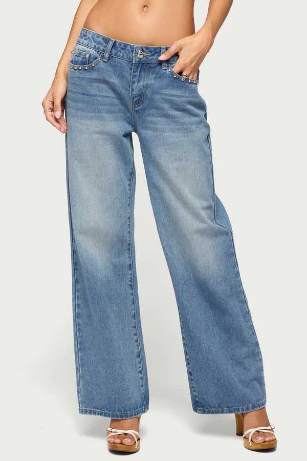 Haela Studded Angel Low Rise Baggy Jeans view 2