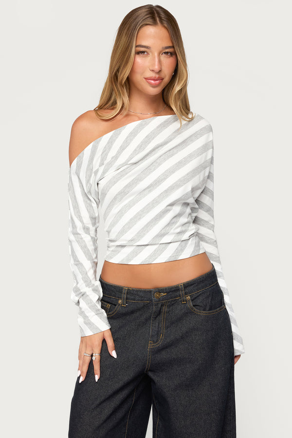 Gaira Striped Off Shoulder Long Sleeve Top