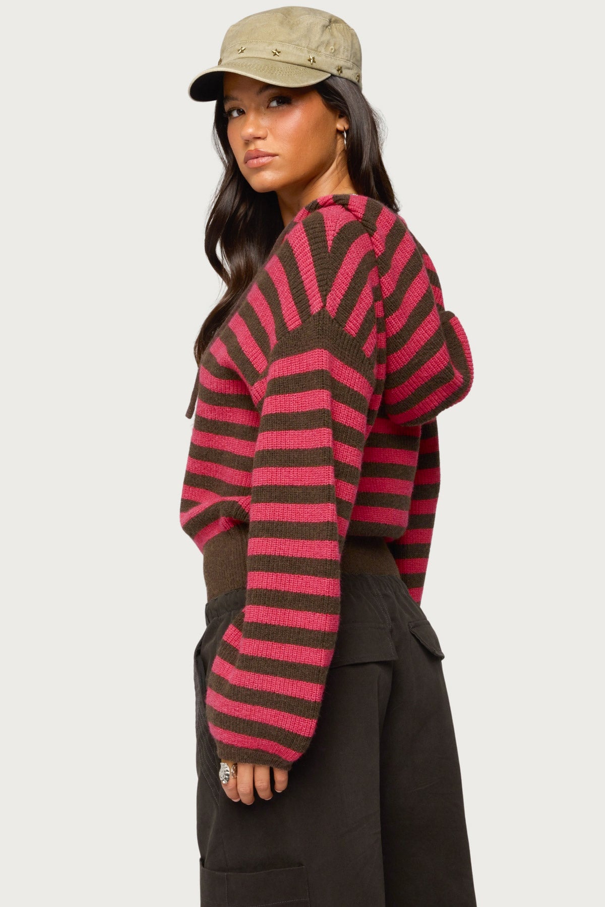 Cluny Striped Knit Zip Up Hoodie