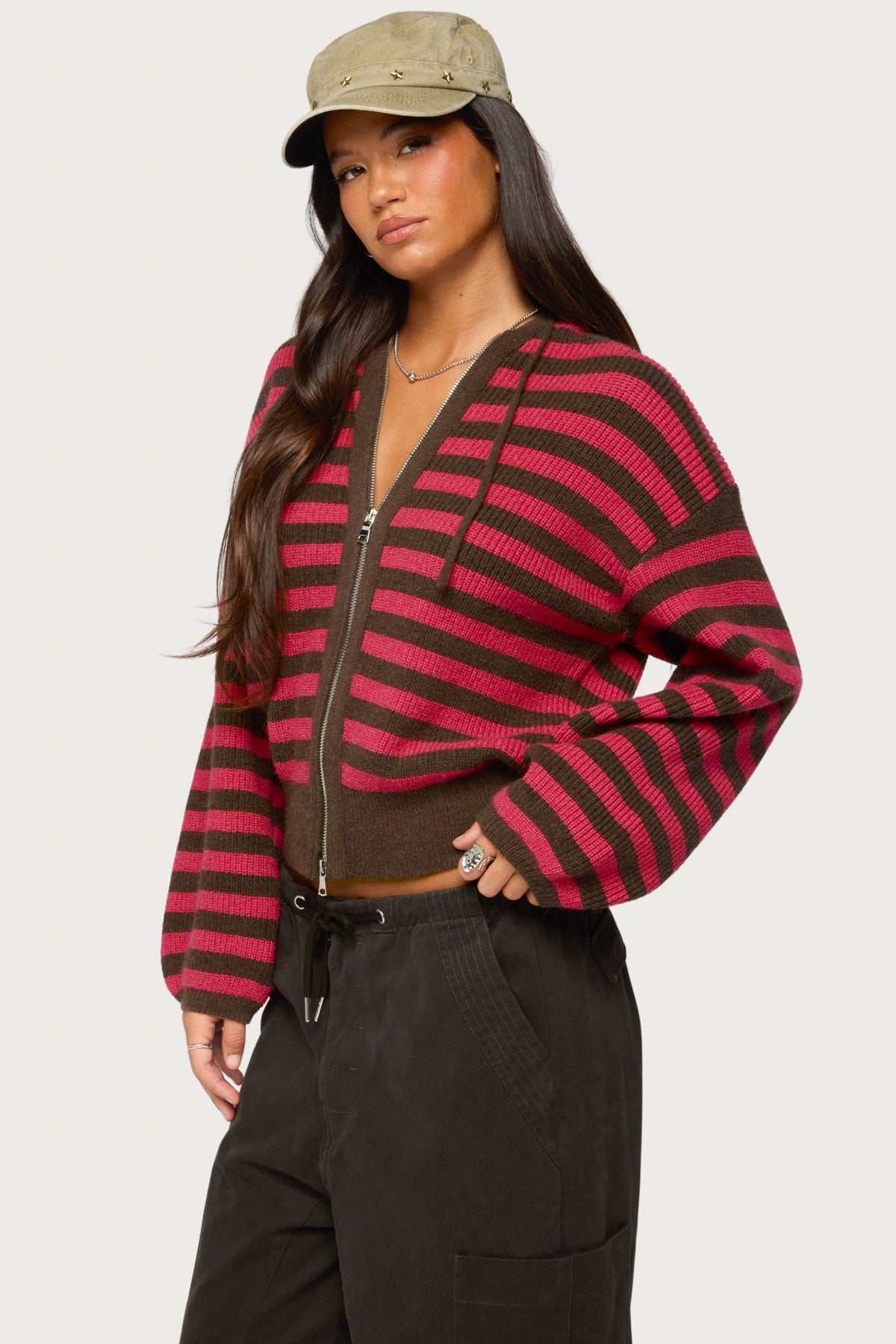 Cluny Striped Knit Zip Up Hoodie
