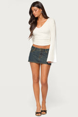 Bebe Ruched Long Sleeve V Neck Top